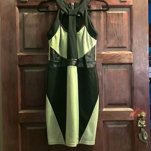 Black and light green bodycon dress small yolk collar zip up back